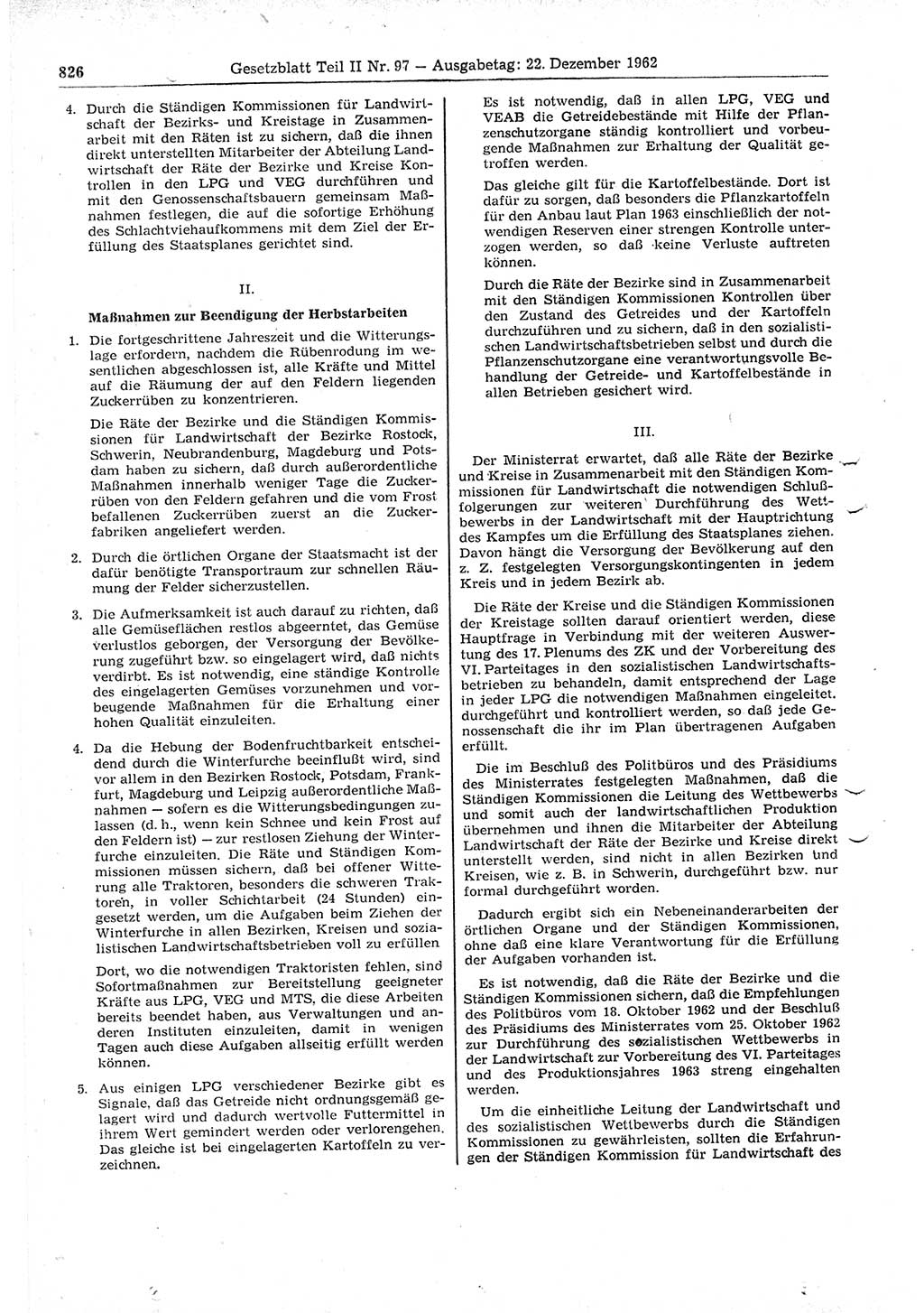 Gesetzblatt (GBl.) der Deutschen Demokratischen Republik (DDR) Teil ⅠⅠ 1962, Seite 826 (GBl. DDR ⅠⅠ 1962, S. 826)