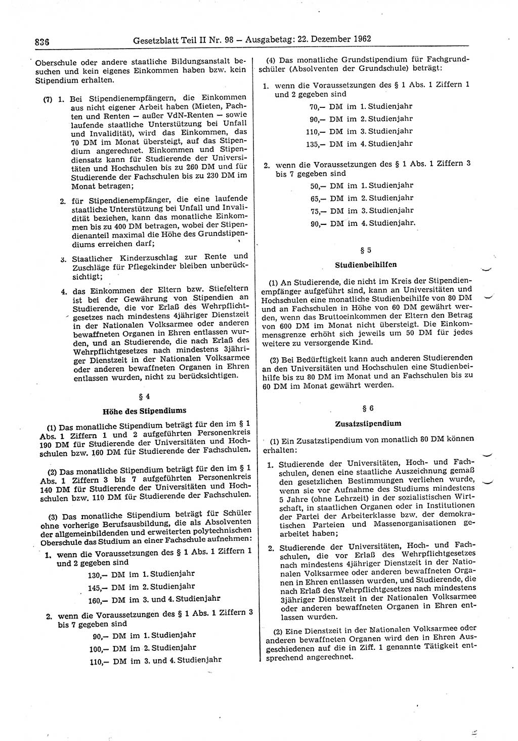 Gesetzblatt (GBl.) der Deutschen Demokratischen Republik (DDR) Teil ⅠⅠ 1962, Seite 836 (GBl. DDR ⅠⅠ 1962, S. 836)