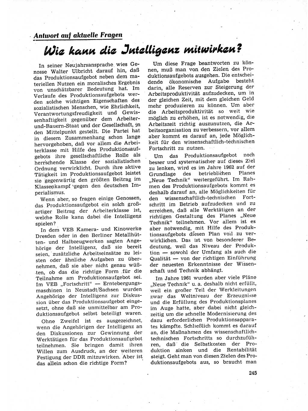 Neuer Weg (NW), Organ des Zentralkomitees (ZK) der SED (Sozialistische Einheitspartei Deutschlands) für Fragen des Parteilebens, 17. Jahrgang [Deutsche Demokratische Republik (DDR)] 1962, Seite 245 (NW ZK SED DDR 1962, S. 245)