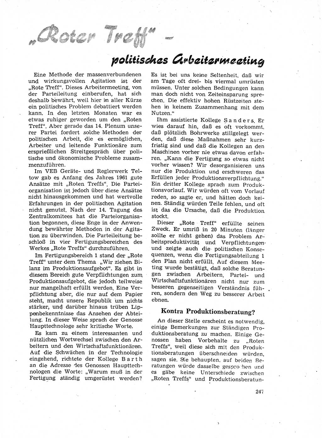 Neuer Weg (NW), Organ des Zentralkomitees (ZK) der SED (Sozialistische Einheitspartei Deutschlands) für Fragen des Parteilebens, 17. Jahrgang [Deutsche Demokratische Republik (DDR)] 1962, Seite 247 (NW ZK SED DDR 1962, S. 247)