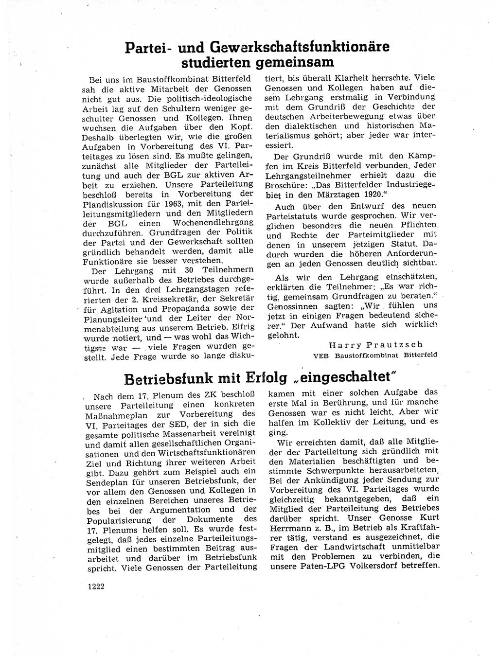 Neuer Weg (NW), Organ des Zentralkomitees (ZK) der SED (Sozialistische Einheitspartei Deutschlands) für Fragen des Parteilebens, 17. Jahrgang [Deutsche Demokratische Republik (DDR)] 1962, Seite 1222 (NW ZK SED DDR 1962, S. 1222)