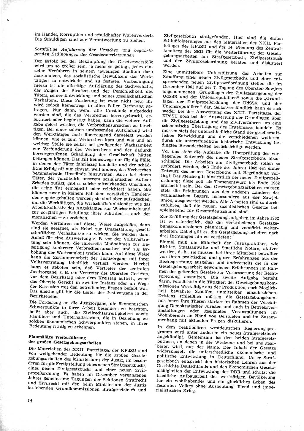 Neue Justiz (NJ), Zeitschrift für Recht und Rechtswissenschaft [Deutsche Demokratische Republik (DDR)], 16. Jahrgang 1962, Seite 14 (NJ DDR 1962, S. 14)