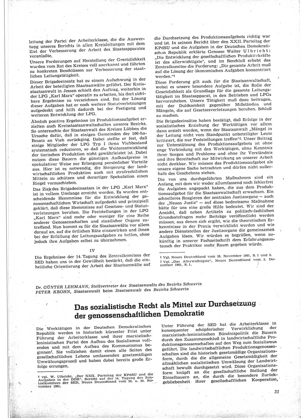 Neue Justiz (NJ), Zeitschrift für Recht und Rechtswissenschaft [Deutsche Demokratische Republik (DDR)], 16. Jahrgang 1962, Seite 31 (NJ DDR 1962, S. 31)