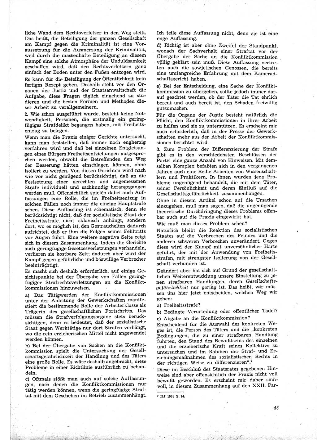 Neue Justiz (NJ), Zeitschrift für Recht und Rechtswissenschaft [Deutsche Demokratische Republik (DDR)], 16. Jahrgang 1962, Seite 43 (NJ DDR 1962, S. 43)