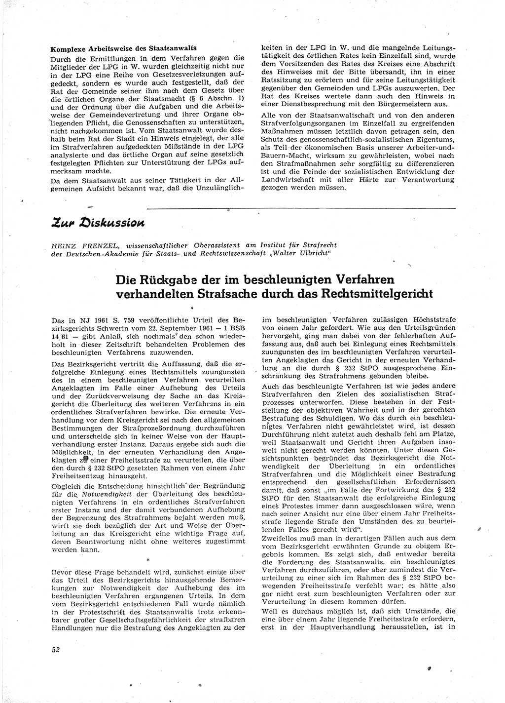 Neue Justiz (NJ), Zeitschrift für Recht und Rechtswissenschaft [Deutsche Demokratische Republik (DDR)], 16. Jahrgang 1962, Seite 52 (NJ DDR 1962, S. 52)