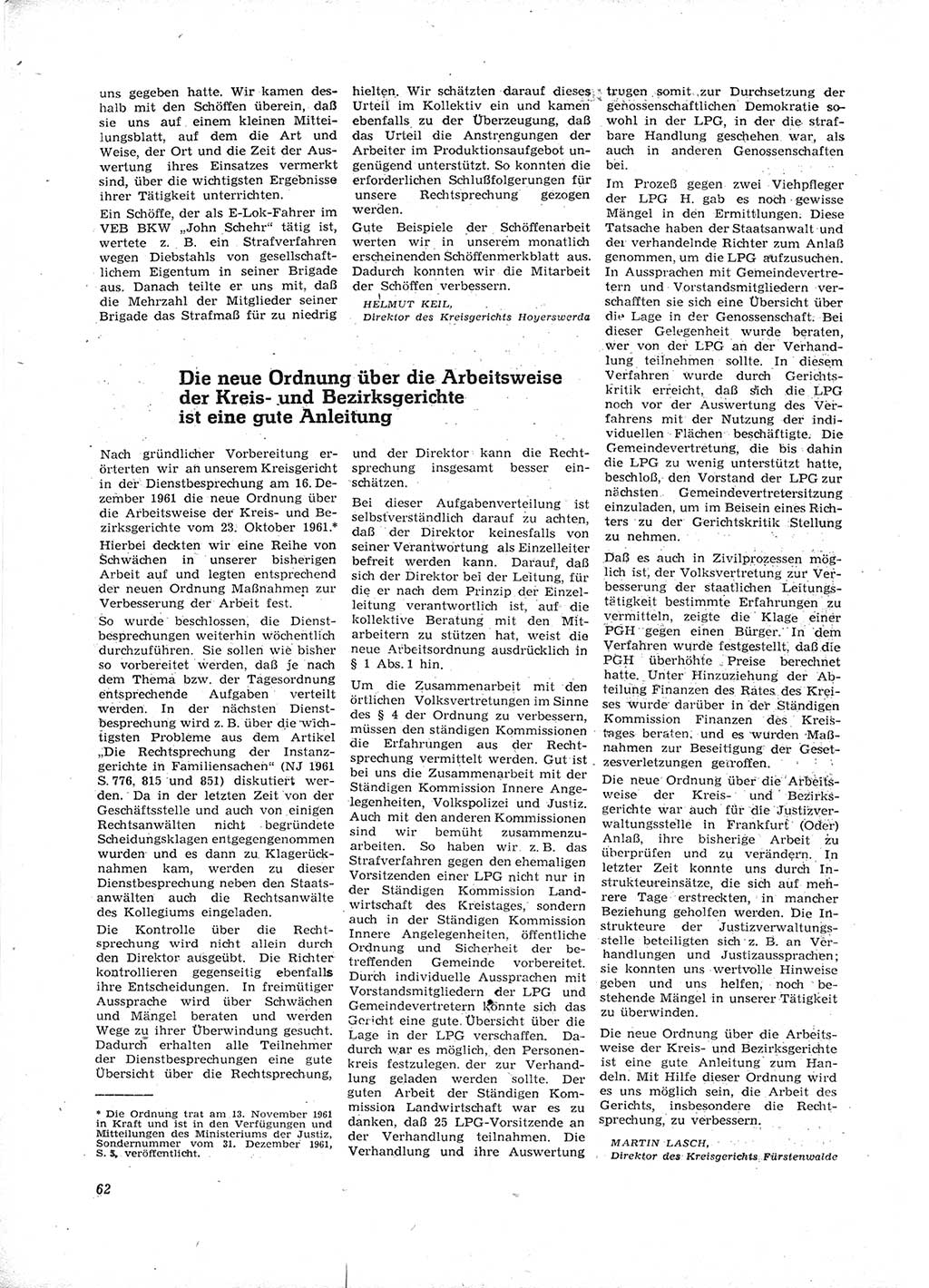 Neue Justiz (NJ), Zeitschrift für Recht und Rechtswissenschaft [Deutsche Demokratische Republik (DDR)], 16. Jahrgang 1962, Seite 62 (NJ DDR 1962, S. 62)