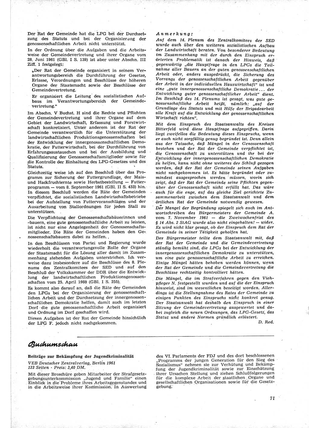 Neue Justiz (NJ), Zeitschrift für Recht und Rechtswissenschaft [Deutsche Demokratische Republik (DDR)], 16. Jahrgang 1962, Seite 71 (NJ DDR 1962, S. 71)