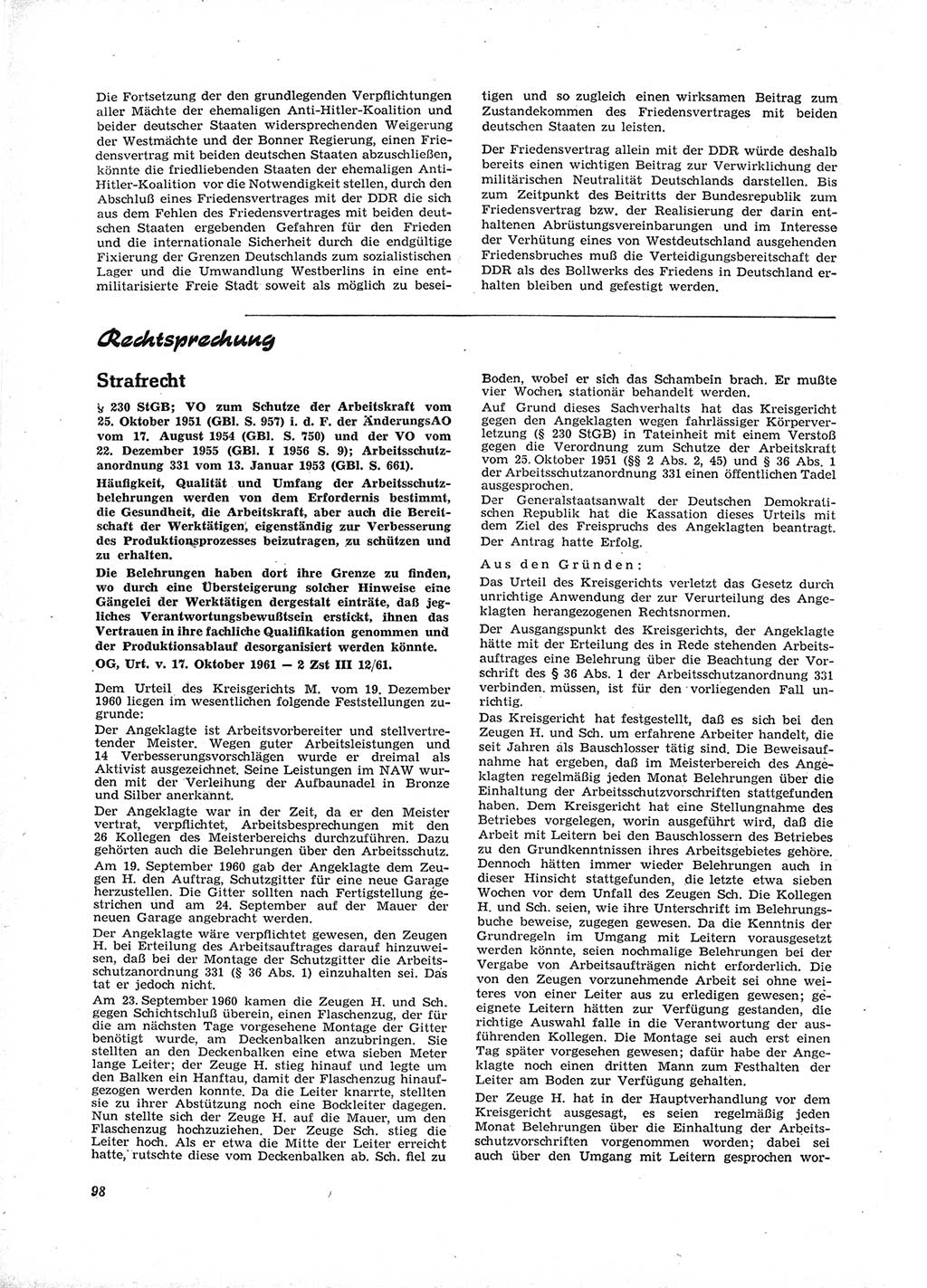 Neue Justiz (NJ), Zeitschrift für Recht und Rechtswissenschaft [Deutsche Demokratische Republik (DDR)], 16. Jahrgang 1962, Seite 98 (NJ DDR 1962, S. 98)