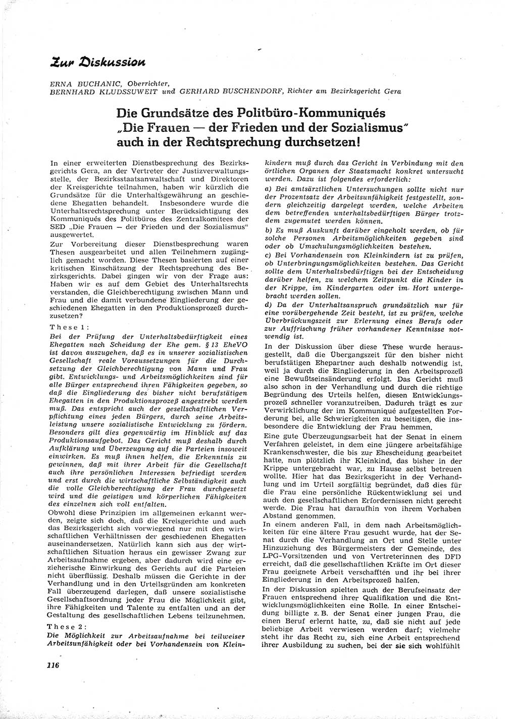 Neue Justiz (NJ), Zeitschrift für Recht und Rechtswissenschaft [Deutsche Demokratische Republik (DDR)], 16. Jahrgang 1962, Seite 116 (NJ DDR 1962, S. 116)