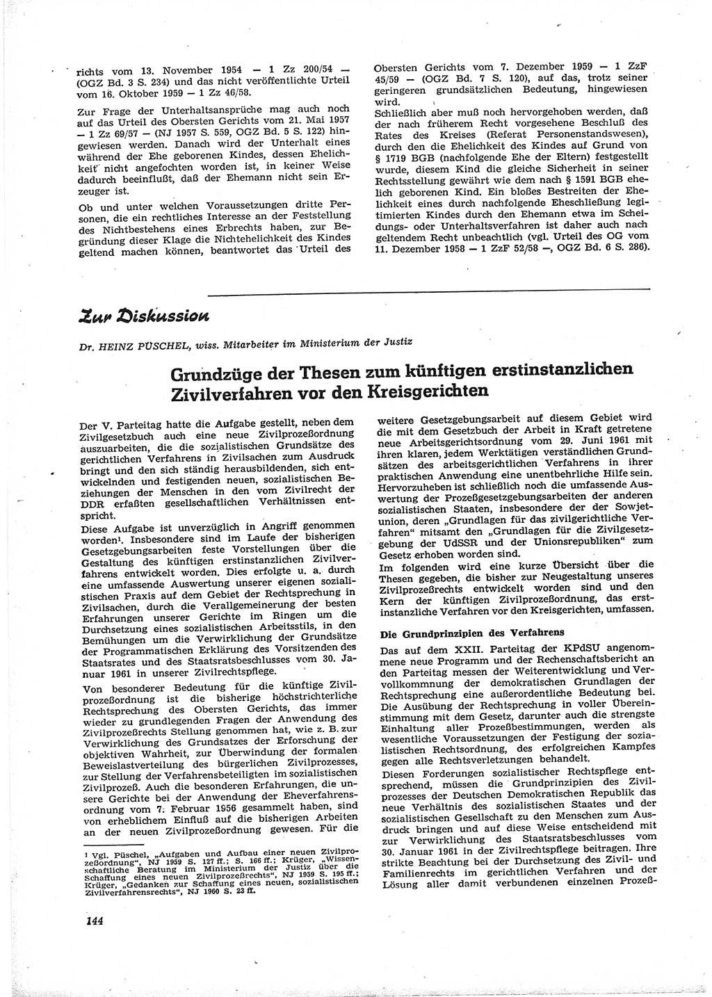 Neue Justiz (NJ), Zeitschrift für Recht und Rechtswissenschaft [Deutsche Demokratische Republik (DDR)], 16. Jahrgang 1962, Seite 144 (NJ DDR 1962, S. 144)