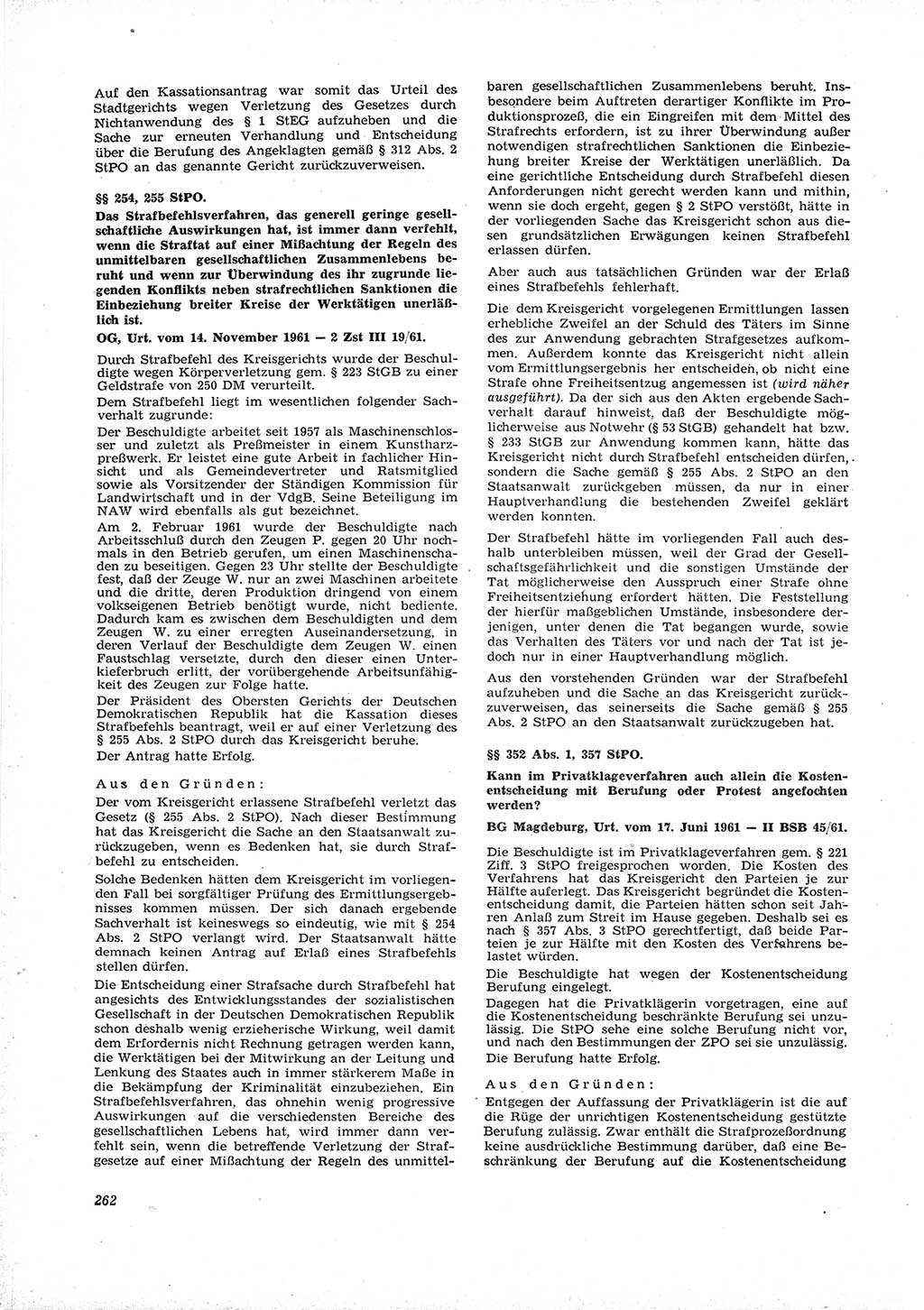 Neue Justiz (NJ), Zeitschrift für Recht und Rechtswissenschaft [Deutsche Demokratische Republik (DDR)], 16. Jahrgang 1962, Seite 262 (NJ DDR 1962, S. 262)