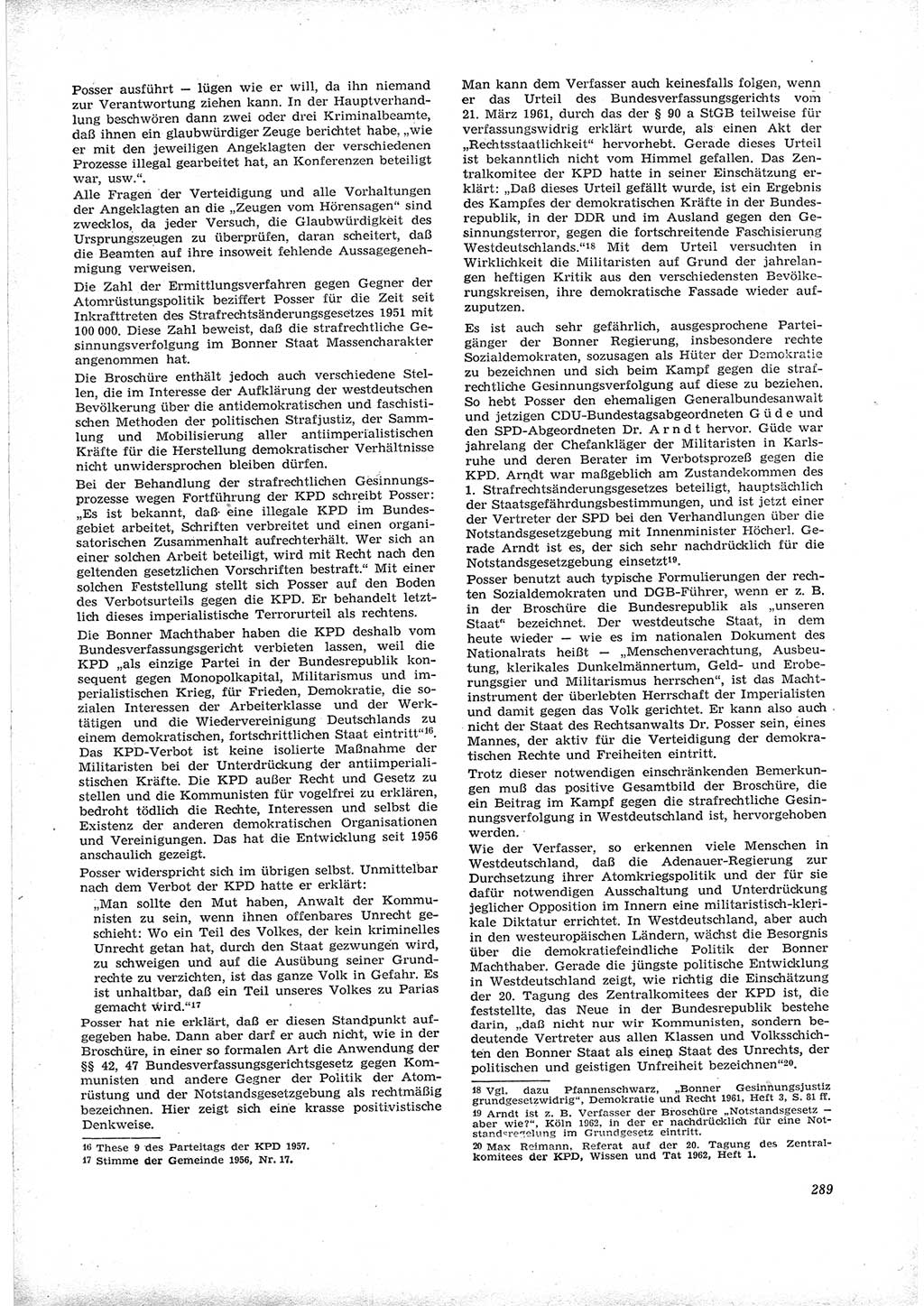 Neue Justiz (NJ), Zeitschrift für Recht und Rechtswissenschaft [Deutsche Demokratische Republik (DDR)], 16. Jahrgang 1962, Seite 289 (NJ DDR 1962, S. 289)