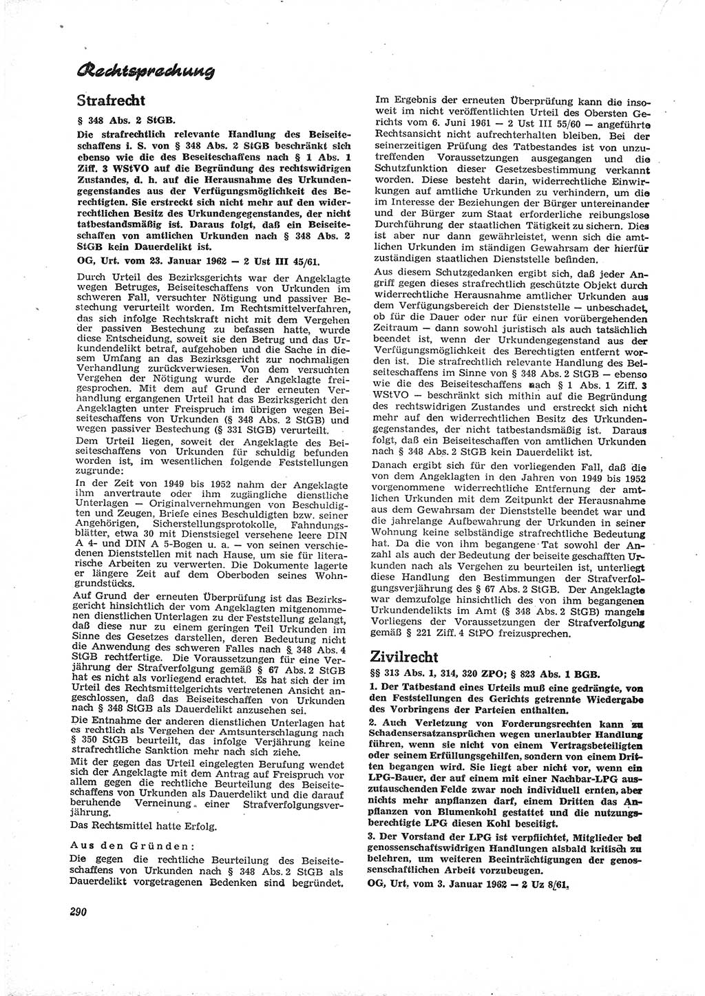 Neue Justiz (NJ), Zeitschrift für Recht und Rechtswissenschaft [Deutsche Demokratische Republik (DDR)], 16. Jahrgang 1962, Seite 290 (NJ DDR 1962, S. 290)