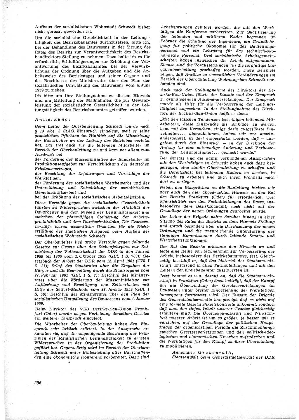 Neue Justiz (NJ), Zeitschrift für Recht und Rechtswissenschaft [Deutsche Demokratische Republik (DDR)], 16. Jahrgang 1962, Seite 296 (NJ DDR 1962, S. 296)