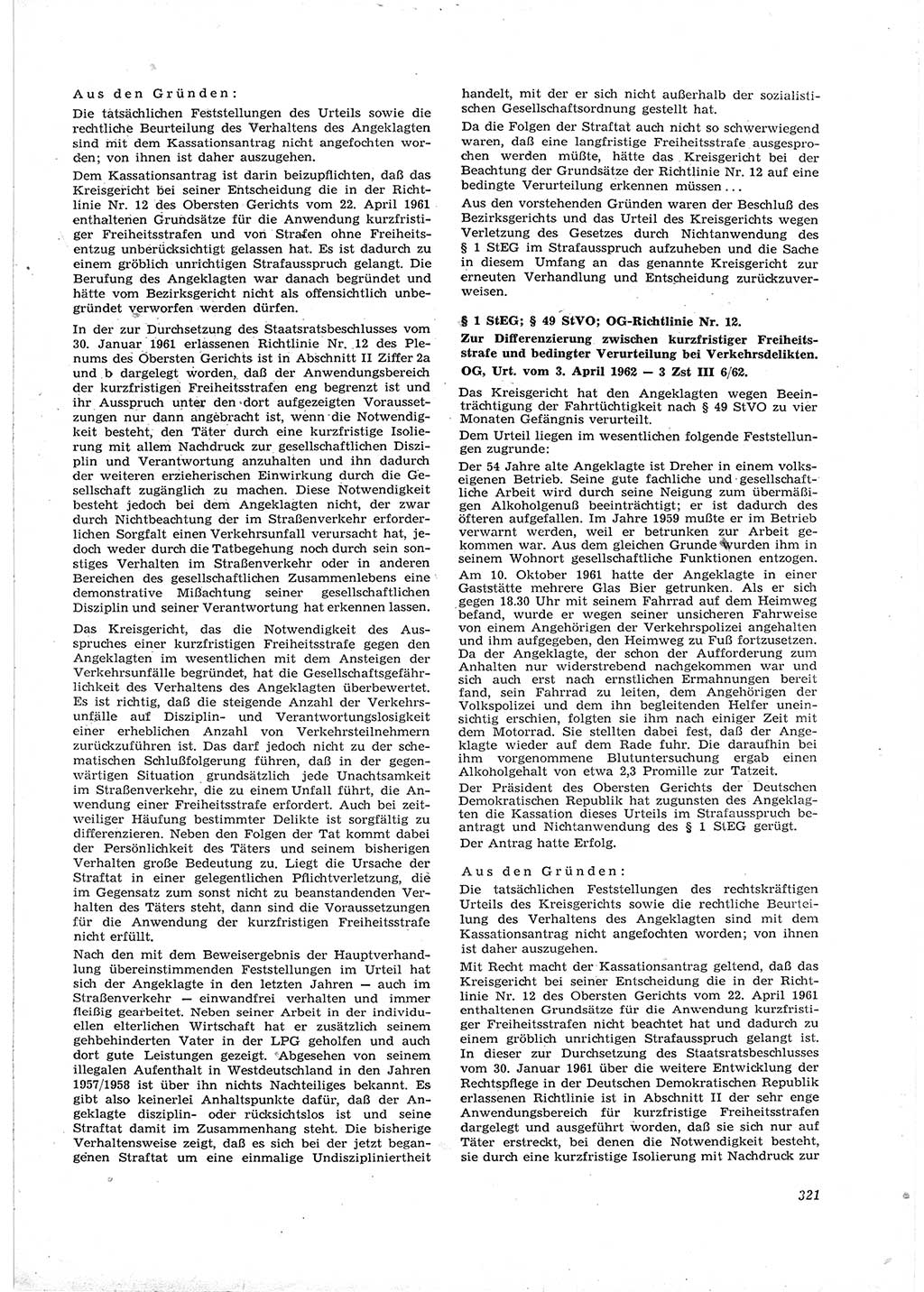 Neue Justiz (NJ), Zeitschrift für Recht und Rechtswissenschaft [Deutsche Demokratische Republik (DDR)], 16. Jahrgang 1962, Seite 321 (NJ DDR 1962, S. 321)