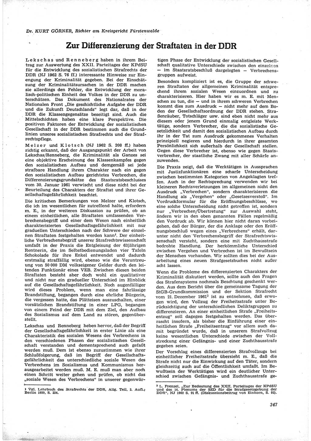 Neue Justiz (NJ), Zeitschrift für Recht und Rechtswissenschaft [Deutsche Demokratische Republik (DDR)], 16. Jahrgang 1962, Seite 347 (NJ DDR 1962, S. 347)