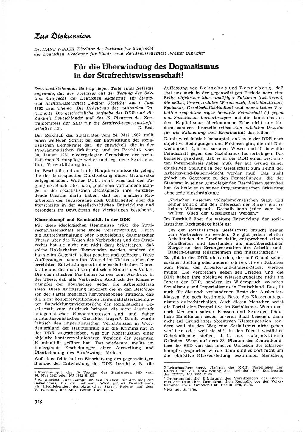 Neue Justiz (NJ), Zeitschrift für Recht und Rechtswissenschaft [Deutsche Demokratische Republik (DDR)], 16. Jahrgang 1962, Seite 376 (NJ DDR 1962, S. 376)