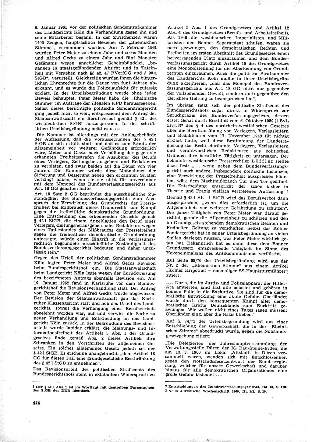 Neue Justiz (NJ), Zeitschrift für Recht und Rechtswissenschaft [Deutsche Demokratische Republik (DDR)], 16. Jahrgang 1962, Seite 410 (NJ DDR 1962, S. 410)
