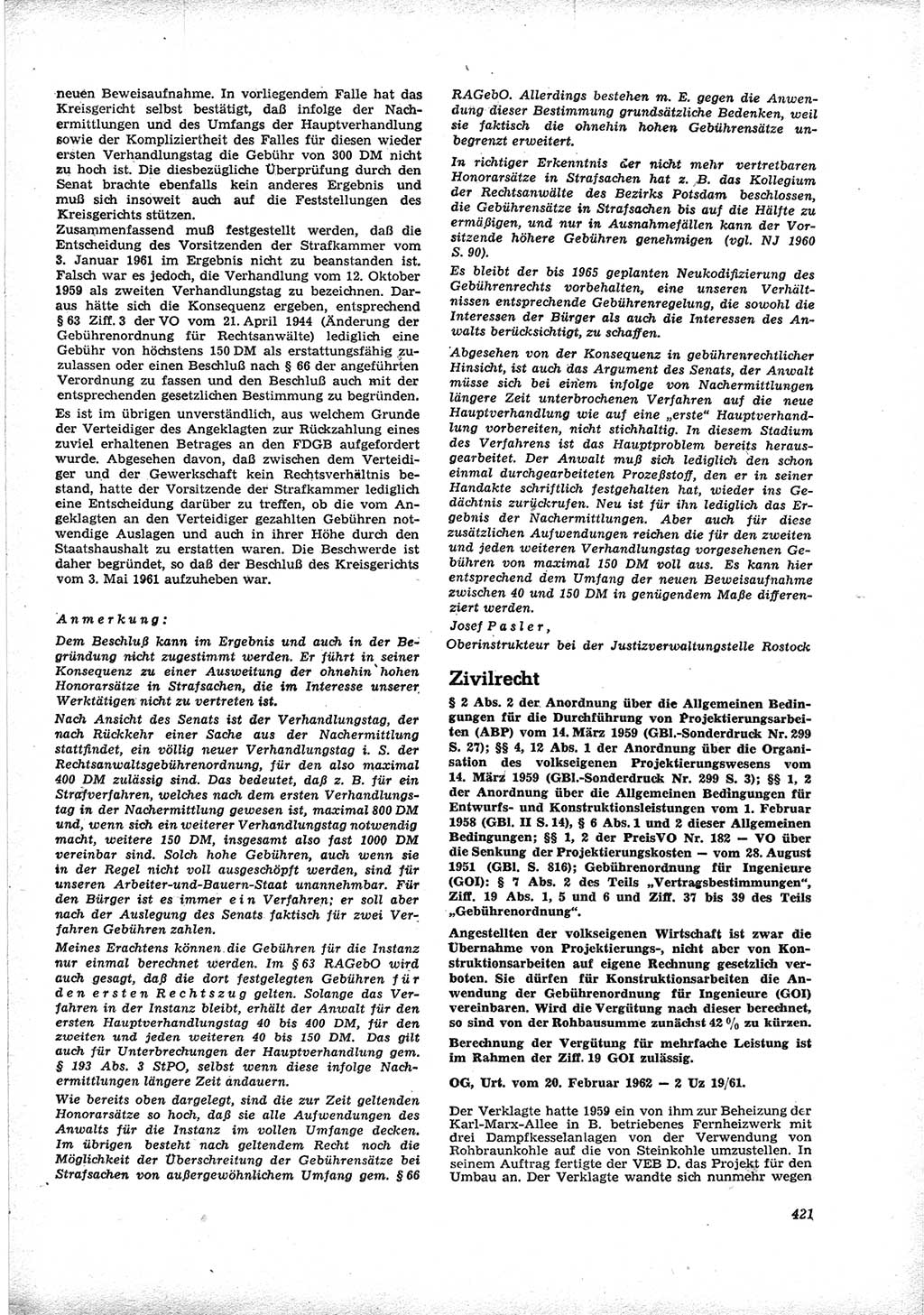 Neue Justiz (NJ), Zeitschrift für Recht und Rechtswissenschaft [Deutsche Demokratische Republik (DDR)], 16. Jahrgang 1962, Seite 421 (NJ DDR 1962, S. 421)