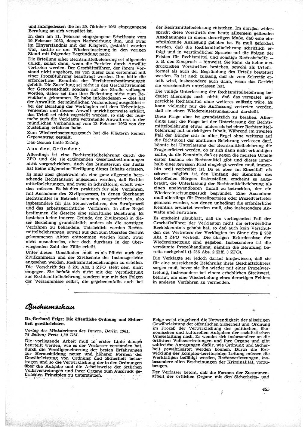 Neue Justiz (NJ), Zeitschrift für Recht und Rechtswissenschaft [Deutsche Demokratische Republik (DDR)], 16. Jahrgang 1962, Seite 455 (NJ DDR 1962, S. 455)