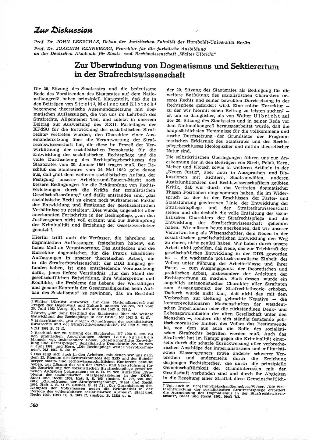Neue Justiz (NJ), Zeitschrift für Recht und Rechtswissenschaft [Deutsche Demokratische Republik (DDR)], 16. Jahrgang 1962, Seite 500 (NJ DDR 1962, S. 500)