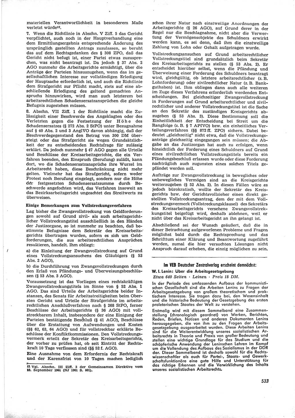 Neue Justiz (NJ), Zeitschrift für Recht und Rechtswissenschaft [Deutsche Demokratische Republik (DDR)], 16. Jahrgang 1962, Seite 533 (NJ DDR 1962, S. 533)