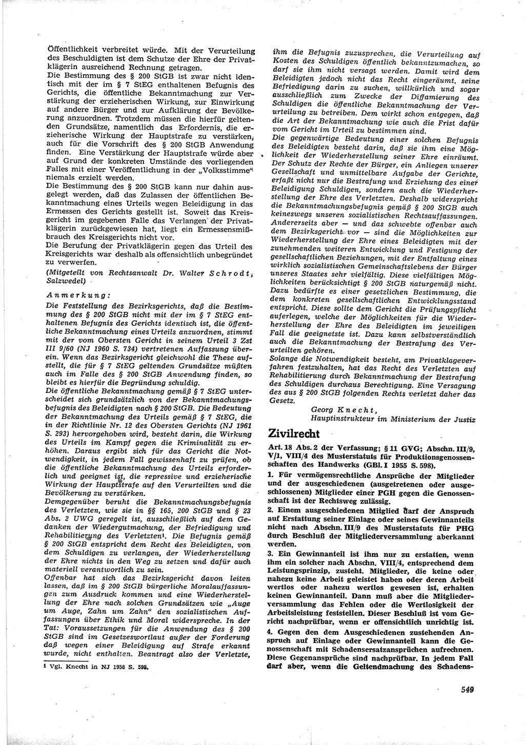 Neue Justiz (NJ), Zeitschrift für Recht und Rechtswissenschaft [Deutsche Demokratische Republik (DDR)], 16. Jahrgang 1962, Seite 549 (NJ DDR 1962, S. 549)