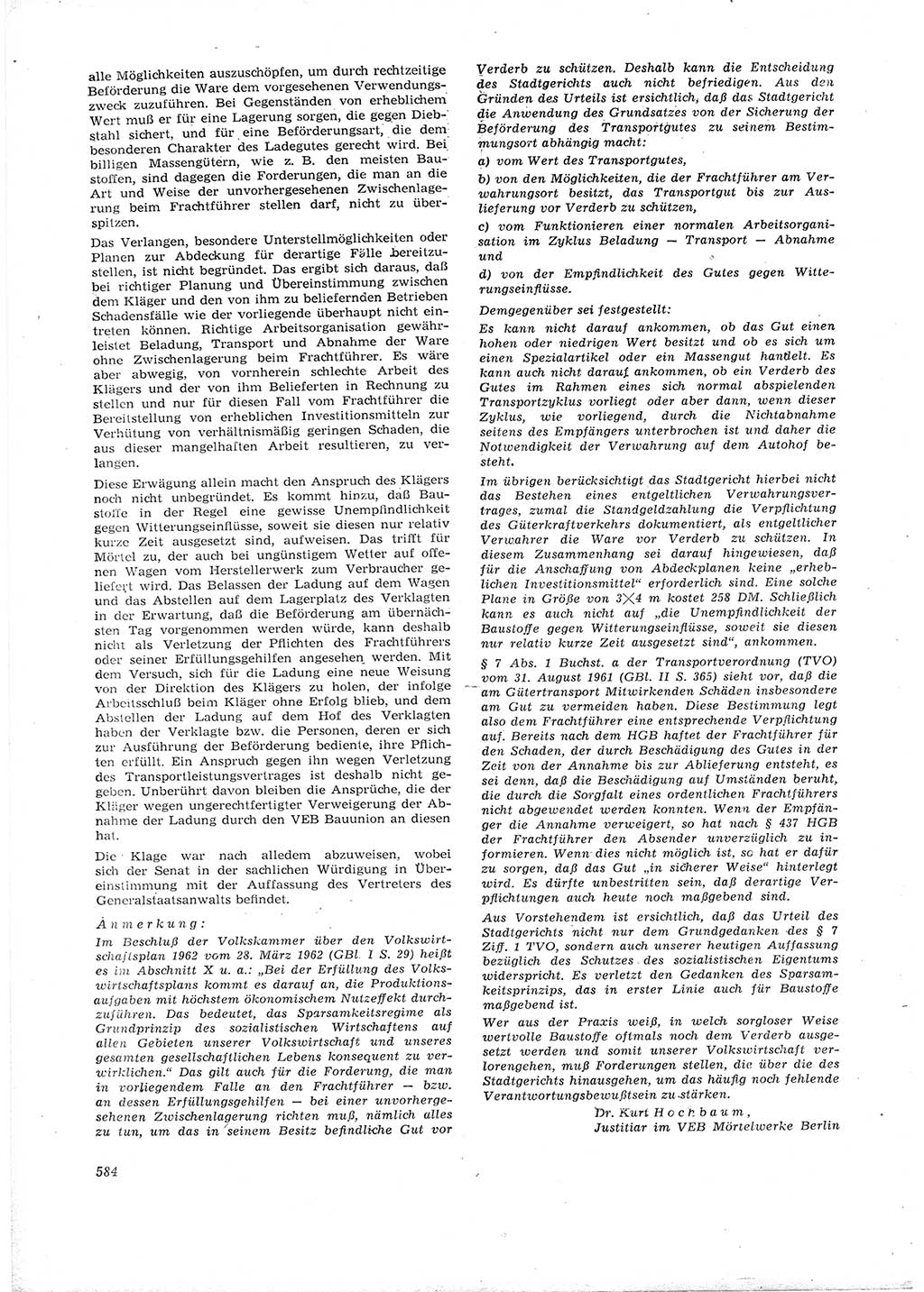 Neue Justiz (NJ), Zeitschrift für Recht und Rechtswissenschaft [Deutsche Demokratische Republik (DDR)], 16. Jahrgang 1962, Seite 584 (NJ DDR 1962, S. 584)