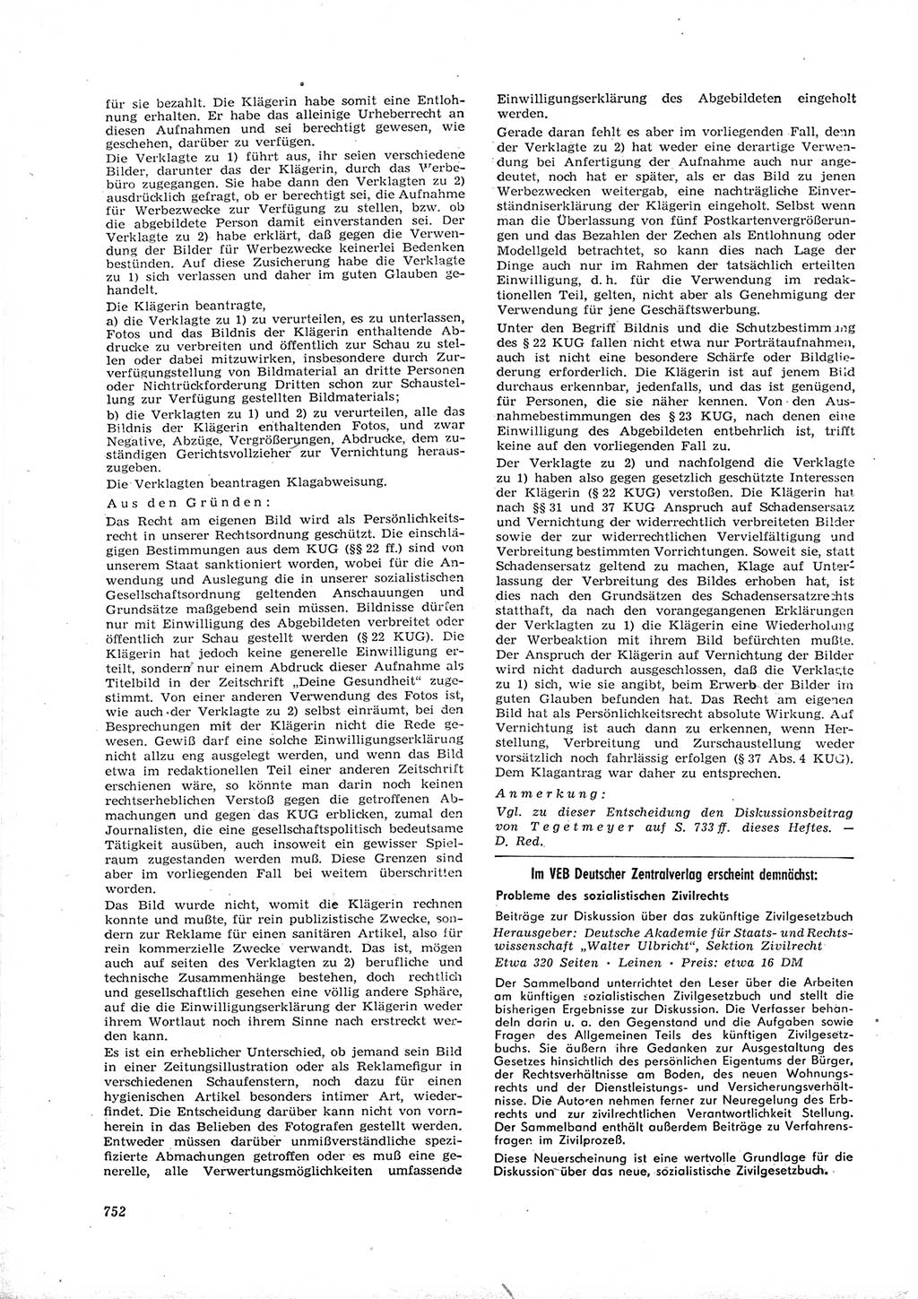 Neue Justiz (NJ), Zeitschrift für Recht und Rechtswissenschaft [Deutsche Demokratische Republik (DDR)], 16. Jahrgang 1962, Seite 752 (NJ DDR 1962, S. 752)