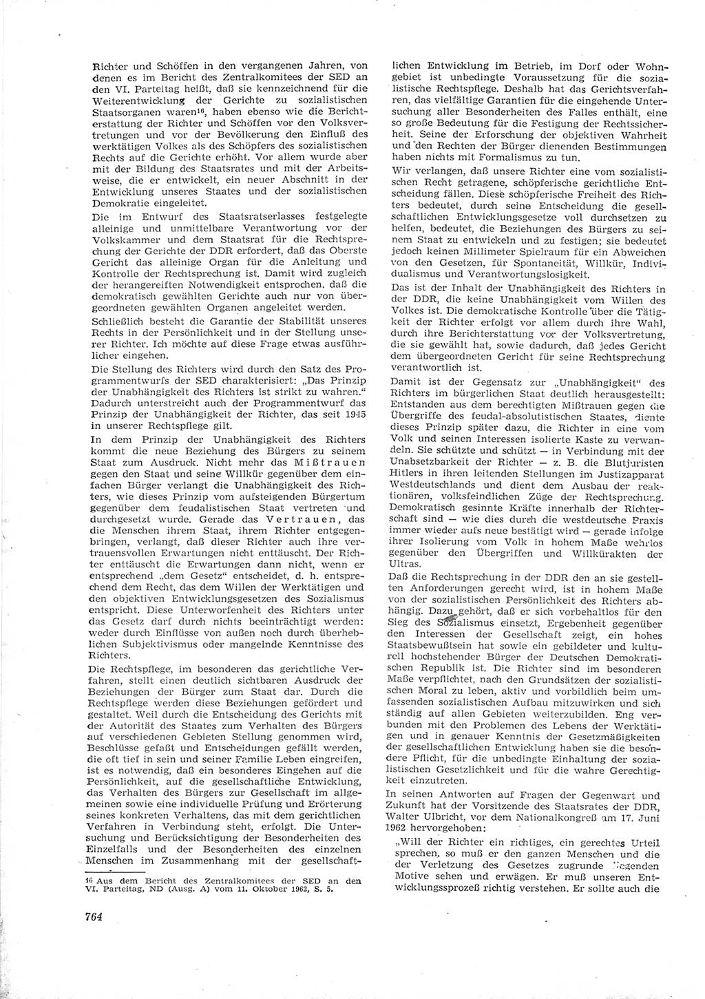 Neue Justiz (NJ), Zeitschrift für Recht und Rechtswissenschaft [Deutsche Demokratische Republik (DDR)], 16. Jahrgang 1962, Seite 764 (NJ DDR 1962, S. 764)