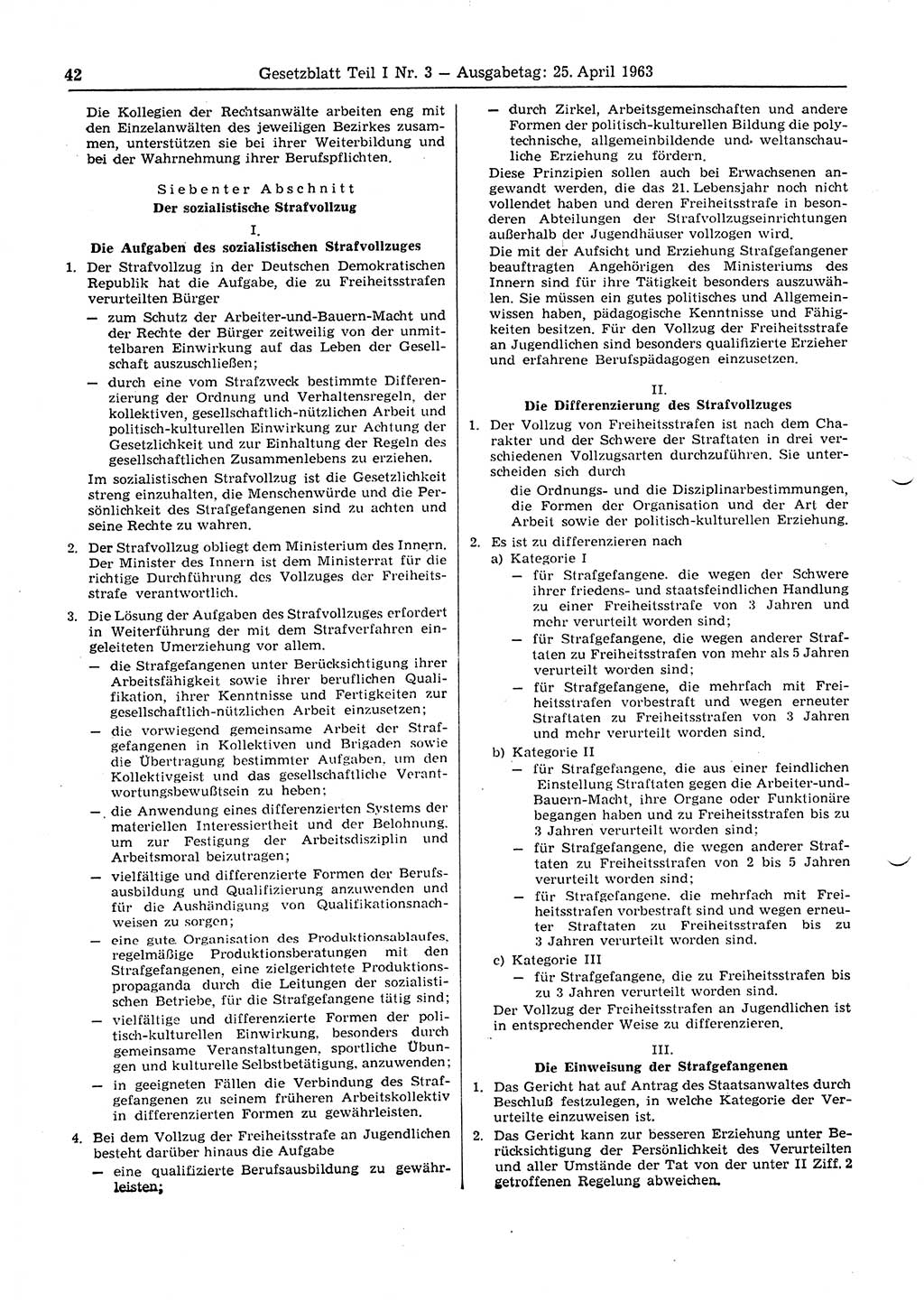 Gesetzblatt (GBl.) der Deutschen Demokratischen Republik (DDR) Teil Ⅰ 1963, Seite 42 (GBl. DDR Ⅰ 1963, S. 42)