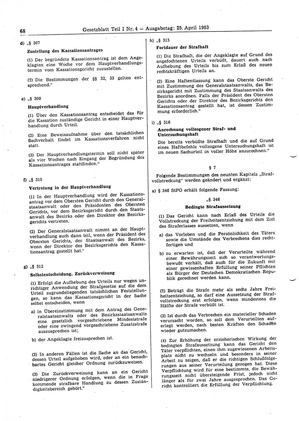 Gesetzblatt (GBl.) der Deutschen Demokratischen Republik (DDR) Teil Ⅰ 1963, Seite 68 (GBl. DDR Ⅰ 1963, S. 68)