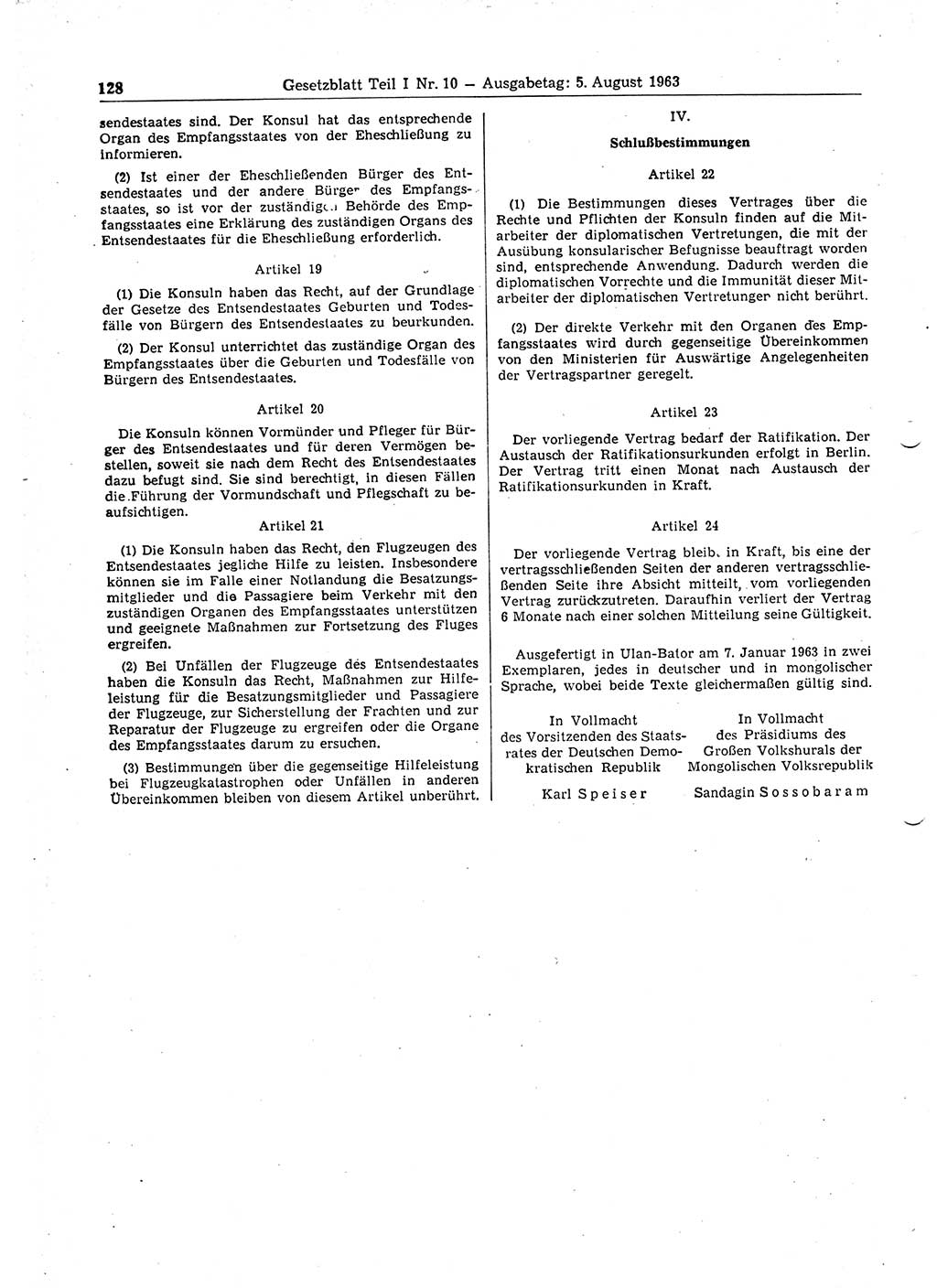Gesetzblatt (GBl.) der Deutschen Demokratischen Republik (DDR) Teil Ⅰ 1963, Seite 128 (GBl. DDR Ⅰ 1963, S. 128)