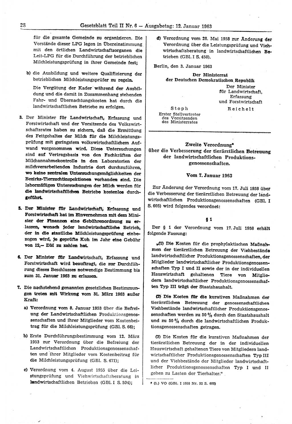 Gesetzblatt (GBl.) der Deutschen Demokratischen Republik (DDR) Teil ⅠⅠ 1963, Seite 28 (GBl. DDR ⅠⅠ 1963, S. 28)