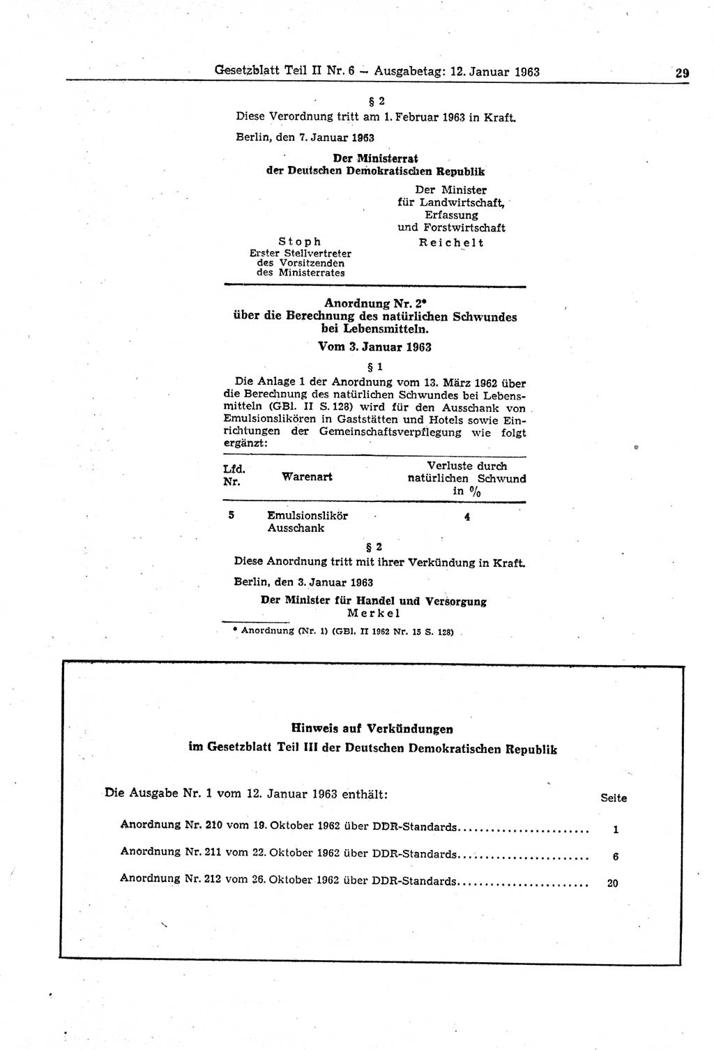 Gesetzblatt (GBl.) der Deutschen Demokratischen Republik (DDR) Teil ⅠⅠ 1963, Seite 29 (GBl. DDR ⅠⅠ 1963, S. 29)