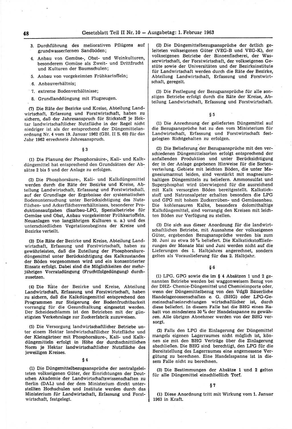 Gesetzblatt (GBl.) der Deutschen Demokratischen Republik (DDR) Teil ⅠⅠ 1963, Seite 48 (GBl. DDR ⅠⅠ 1963, S. 48)