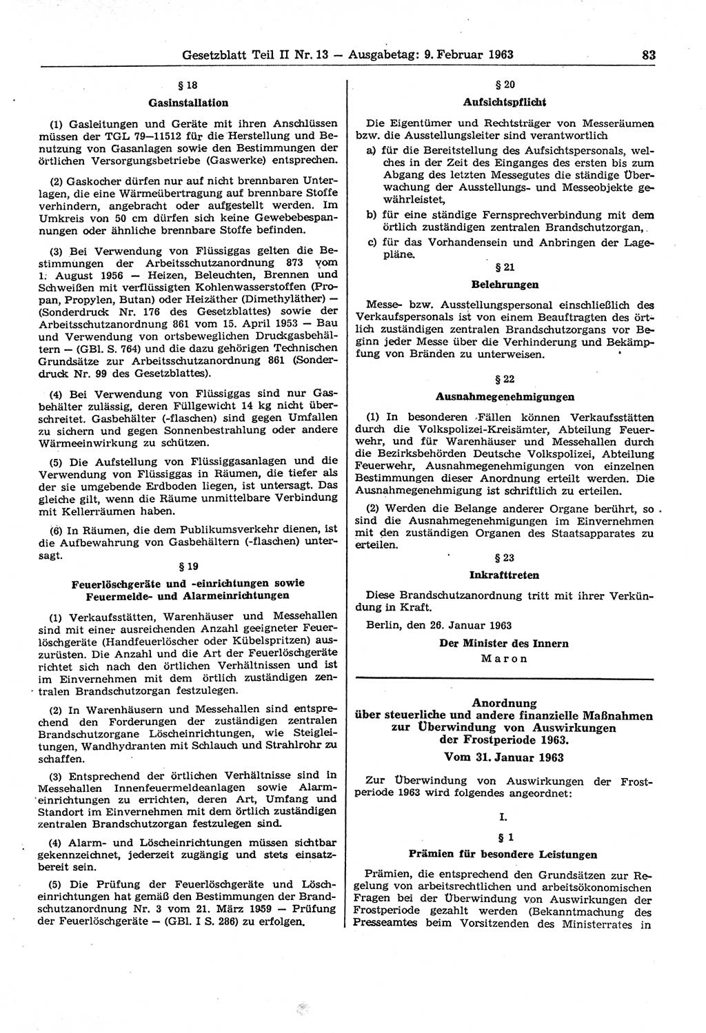Gesetzblatt (GBl.) der Deutschen Demokratischen Republik (DDR) Teil ⅠⅠ 1963, Seite 83 (GBl. DDR ⅠⅠ 1963, S. 83)