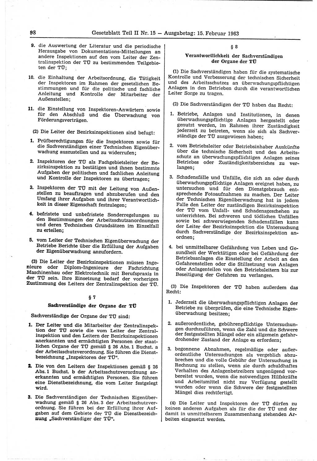 Gesetzblatt (GBl.) der Deutschen Demokratischen Republik (DDR) Teil ⅠⅠ 1963, Seite 98 (GBl. DDR ⅠⅠ 1963, S. 98)