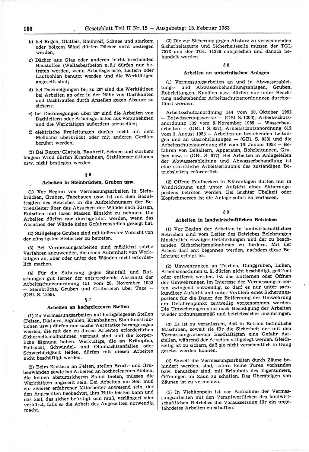 Gesetzblatt (GBl.) der Deutschen Demokratischen Republik (DDR) Teil ⅠⅠ 1963, Seite 100 (GBl. DDR ⅠⅠ 1963, S. 100)