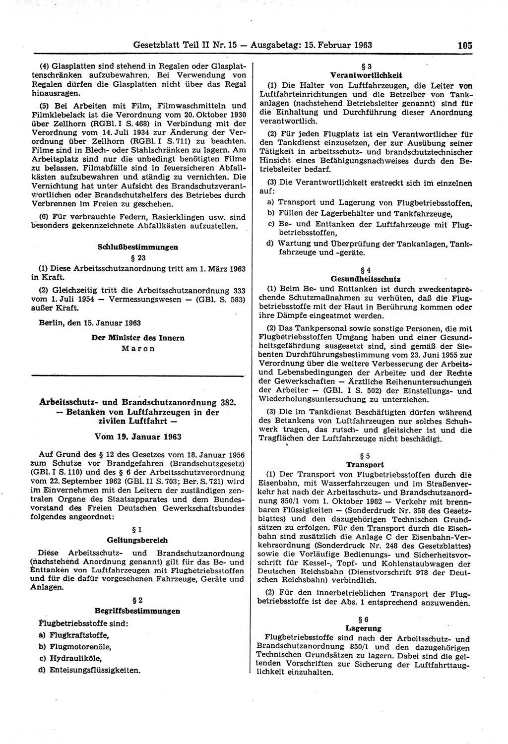 Gesetzblatt (GBl.) der Deutschen Demokratischen Republik (DDR) Teil ⅠⅠ 1963, Seite 105 (GBl. DDR ⅠⅠ 1963, S. 105)