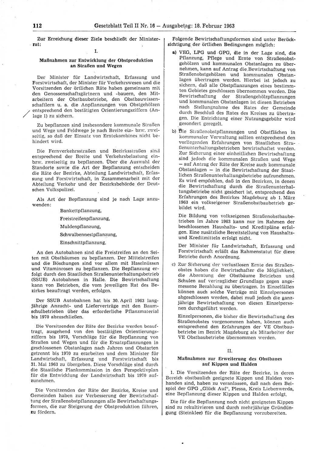 Gesetzblatt (GBl.) der Deutschen Demokratischen Republik (DDR) Teil ⅠⅠ 1963, Seite 112 (GBl. DDR ⅠⅠ 1963, S. 112)