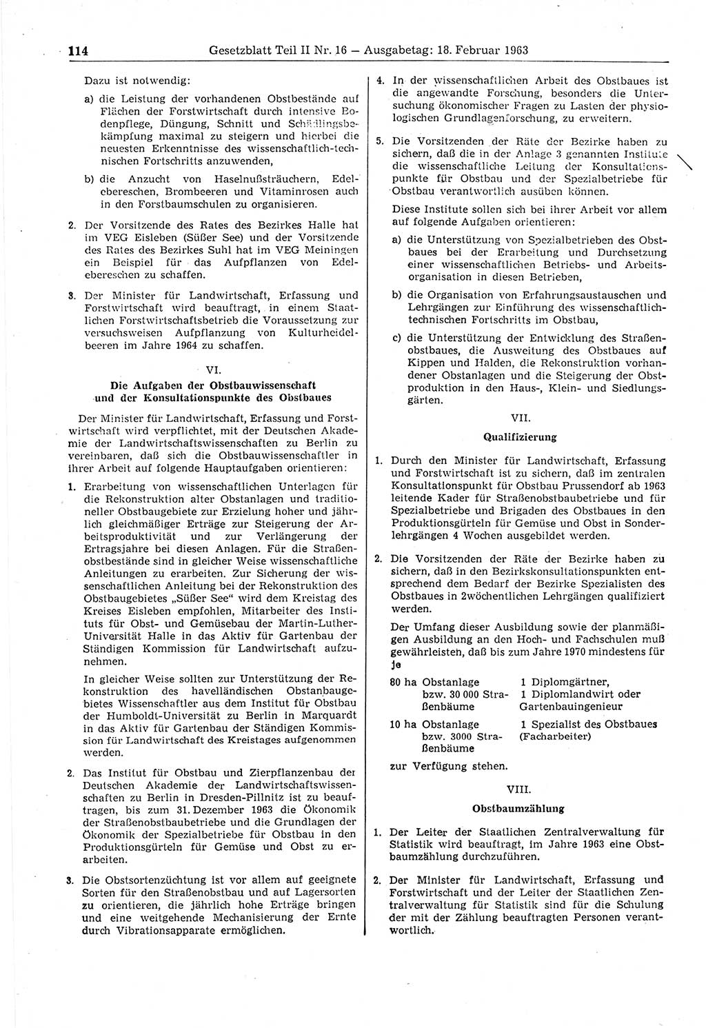 Gesetzblatt (GBl.) der Deutschen Demokratischen Republik (DDR) Teil ⅠⅠ 1963, Seite 114 (GBl. DDR ⅠⅠ 1963, S. 114)