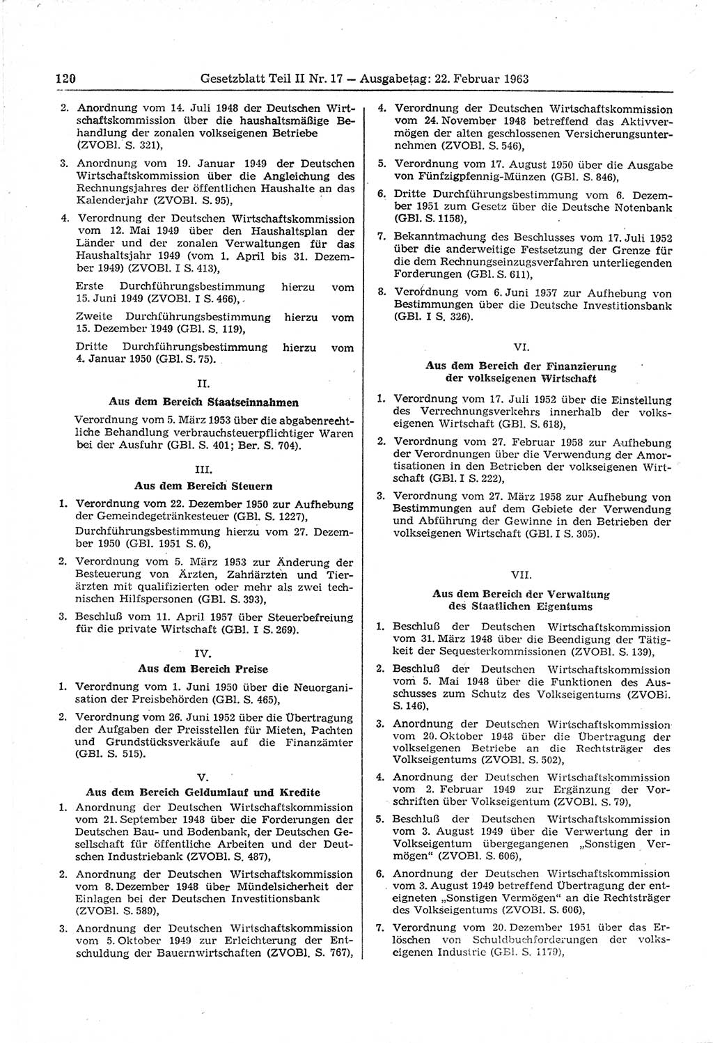 Gesetzblatt (GBl.) der Deutschen Demokratischen Republik (DDR) Teil ⅠⅠ 1963, Seite 120 (GBl. DDR ⅠⅠ 1963, S. 120)