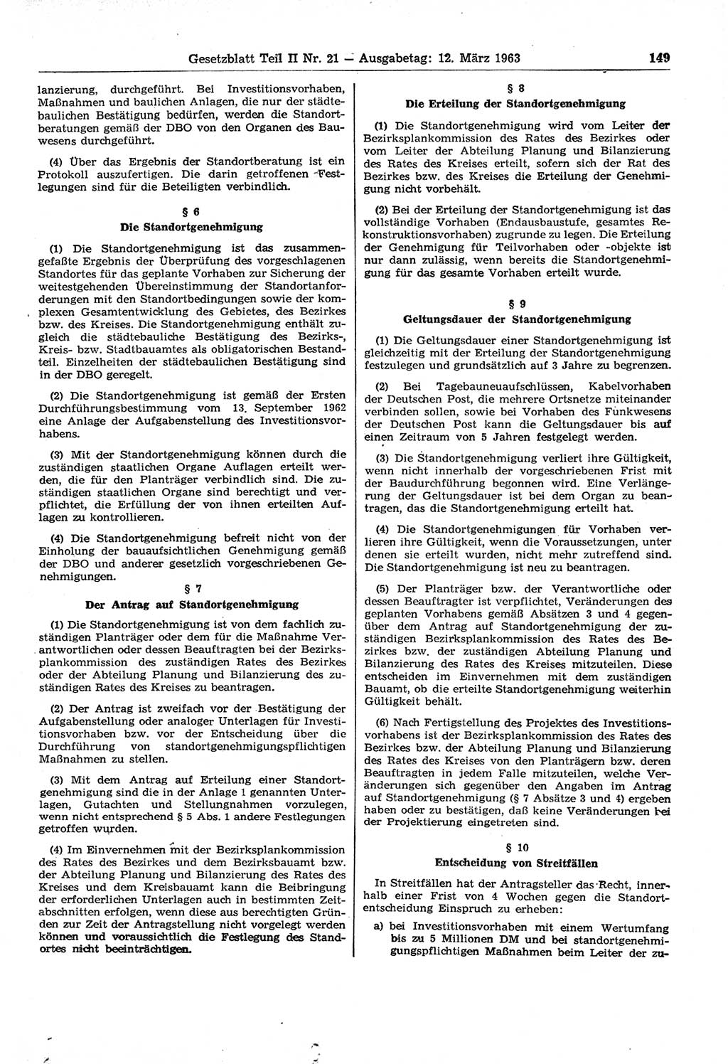 Gesetzblatt (GBl.) der Deutschen Demokratischen Republik (DDR) Teil ⅠⅠ 1963, Seite 149 (GBl. DDR ⅠⅠ 1963, S. 149)