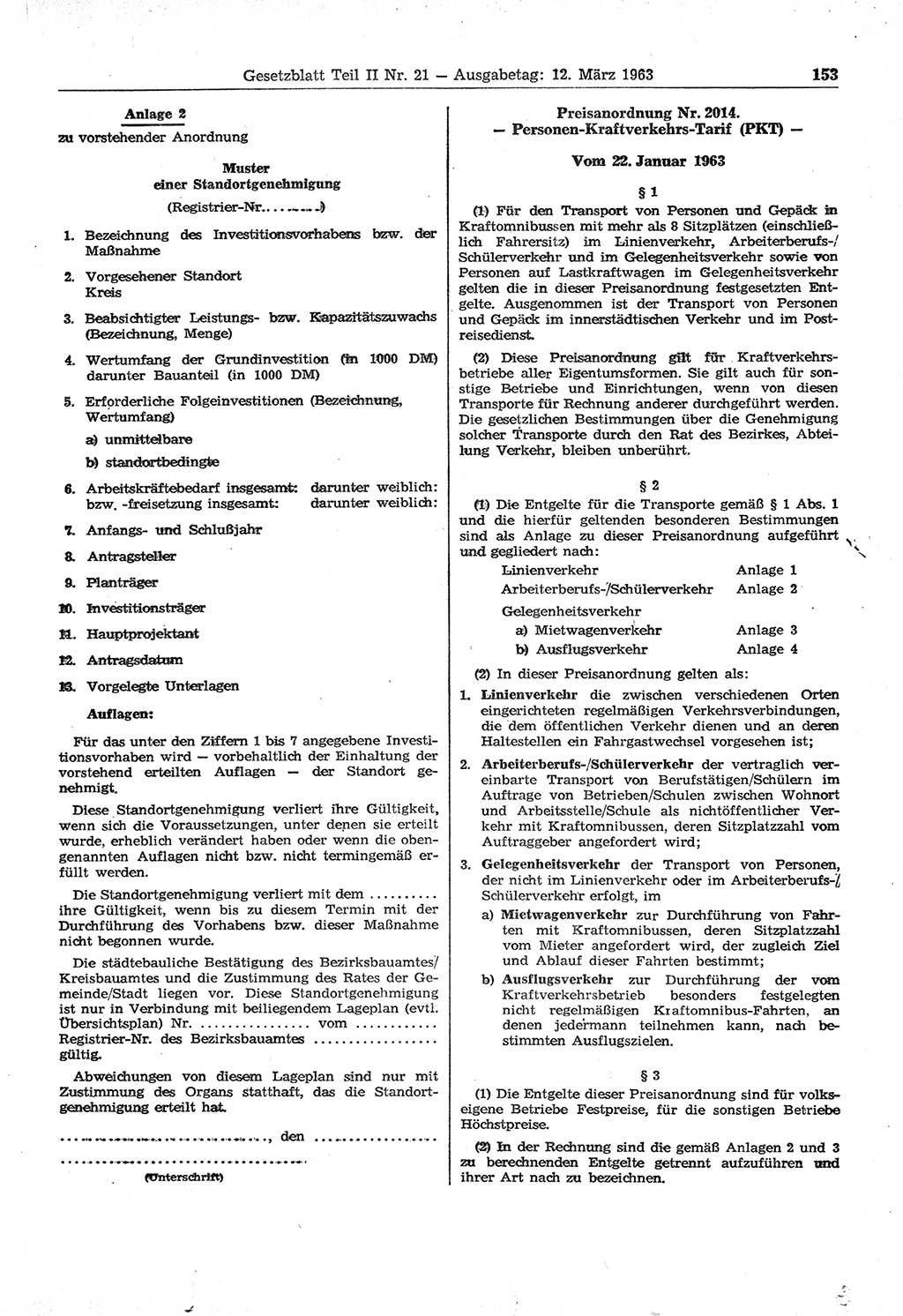 Gesetzblatt (GBl.) der Deutschen Demokratischen Republik (DDR) Teil ⅠⅠ 1963, Seite 153 (GBl. DDR ⅠⅠ 1963, S. 153)