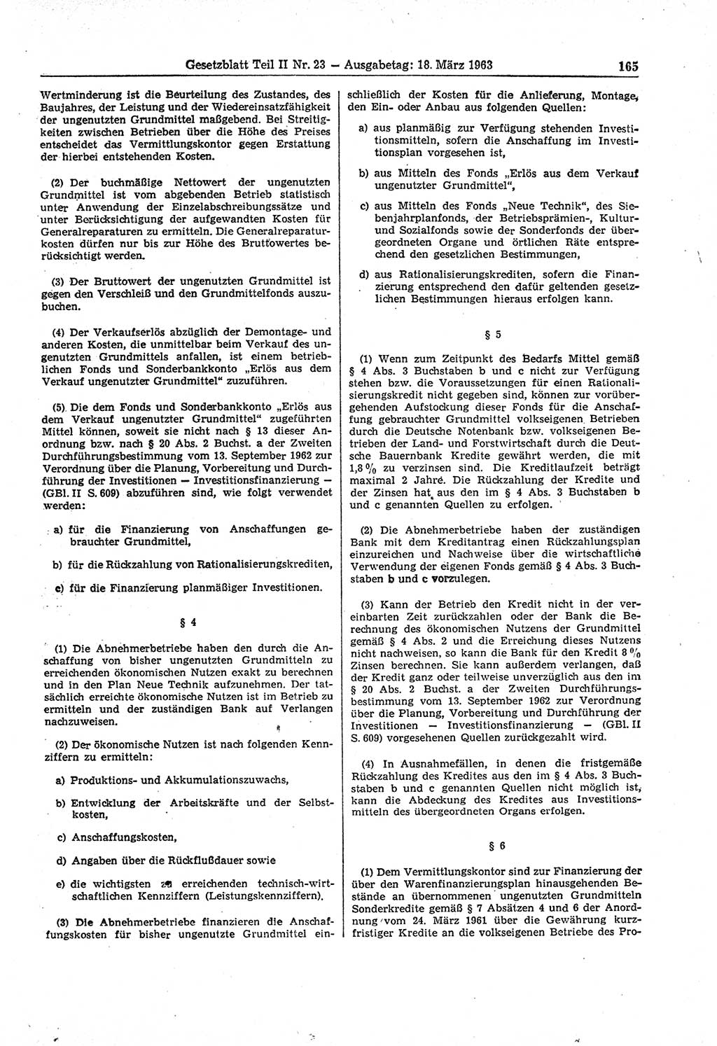 Gesetzblatt (GBl.) der Deutschen Demokratischen Republik (DDR) Teil ⅠⅠ 1963, Seite 165 (GBl. DDR ⅠⅠ 1963, S. 165)