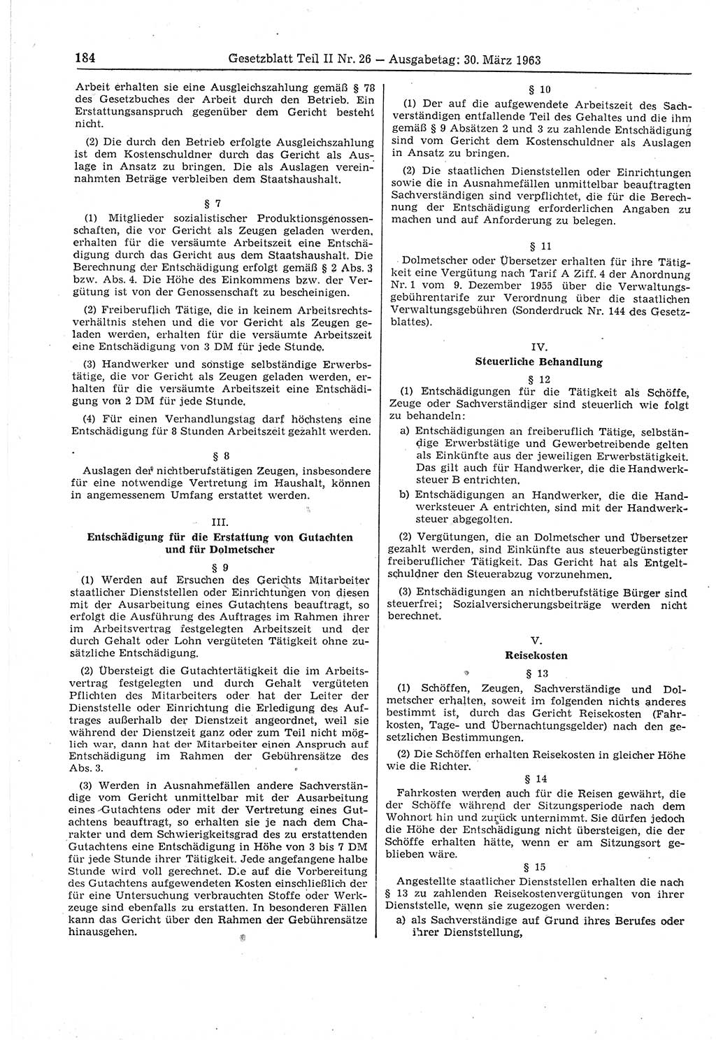 Gesetzblatt (GBl.) der Deutschen Demokratischen Republik (DDR) Teil ⅠⅠ 1963, Seite 184 (GBl. DDR ⅠⅠ 1963, S. 184)