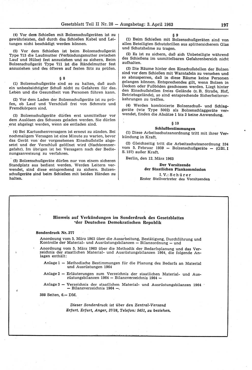 Gesetzblatt (GBl.) der Deutschen Demokratischen Republik (DDR) Teil ⅠⅠ 1963, Seite 197 (GBl. DDR ⅠⅠ 1963, S. 197)