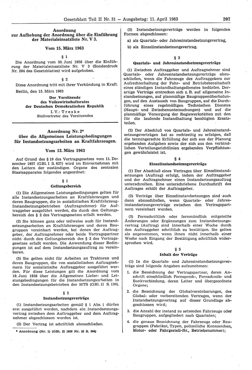 Gesetzblatt (GBl.) der Deutschen Demokratischen Republik (DDR) Teil ⅠⅠ 1963, Seite 207 (GBl. DDR ⅠⅠ 1963, S. 207)