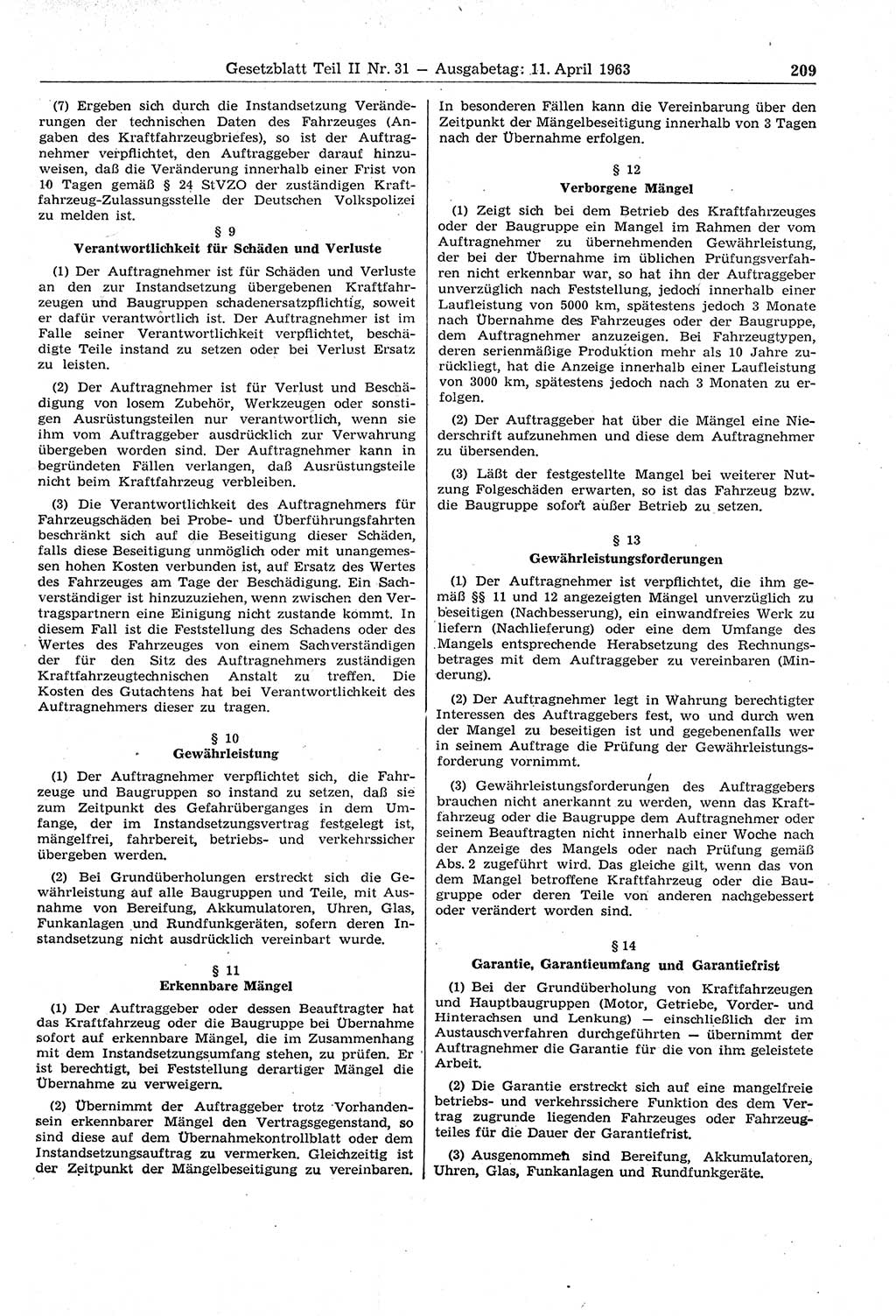 Gesetzblatt (GBl.) der Deutschen Demokratischen Republik (DDR) Teil ⅠⅠ 1963, Seite 209 (GBl. DDR ⅠⅠ 1963, S. 209)